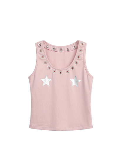 Pink Star Print Sleeveless Top
