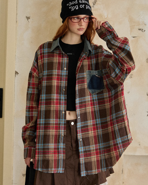 Denim Collar Check Shirt