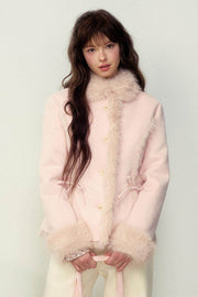 Khaki Pink Fur Integrated Jacket - My Store