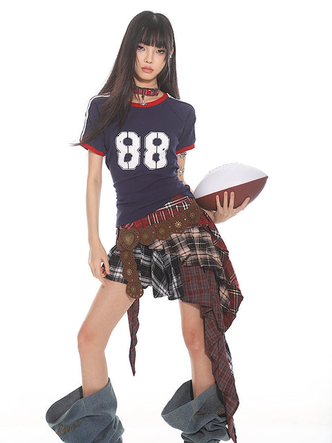 Plaid Irregular Layered Skirt