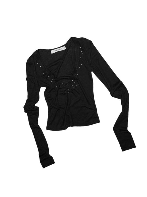 Deep V-Neck Studded Rhinestone Top - My Store