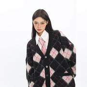 klia Argyle Fleece Cardigan