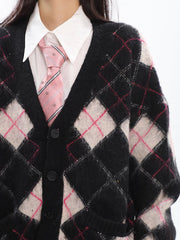klia Argyle Fleece Cardigan