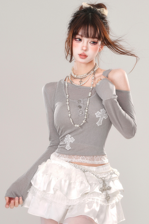 Cross Lace Long Sleeve Top