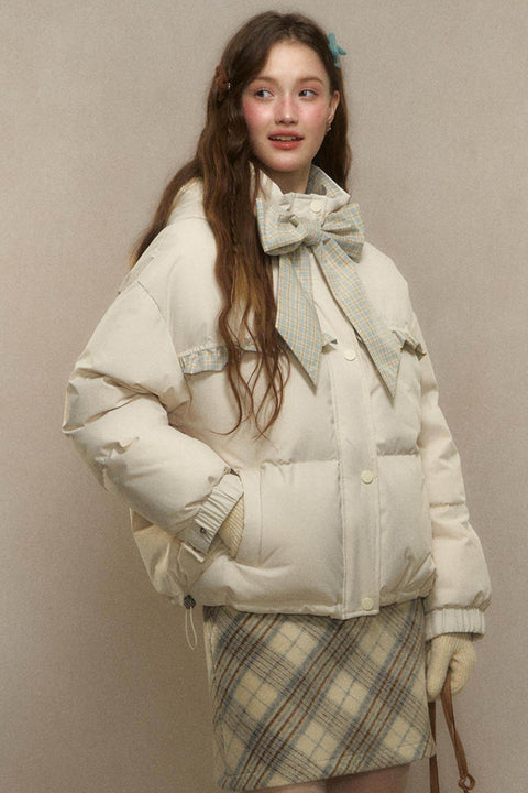 Cropped Bow Puffer Jacket - My Store