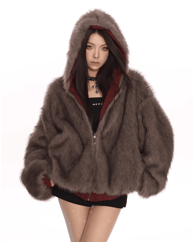 Reversible Fur Hood Jacket - My Store