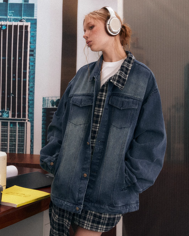 Denim Jacket Layered Check Shirt