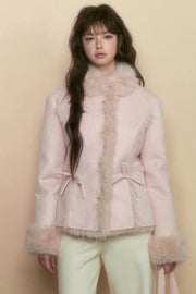 Khaki Pink Fur Integrated Jacket - My Store