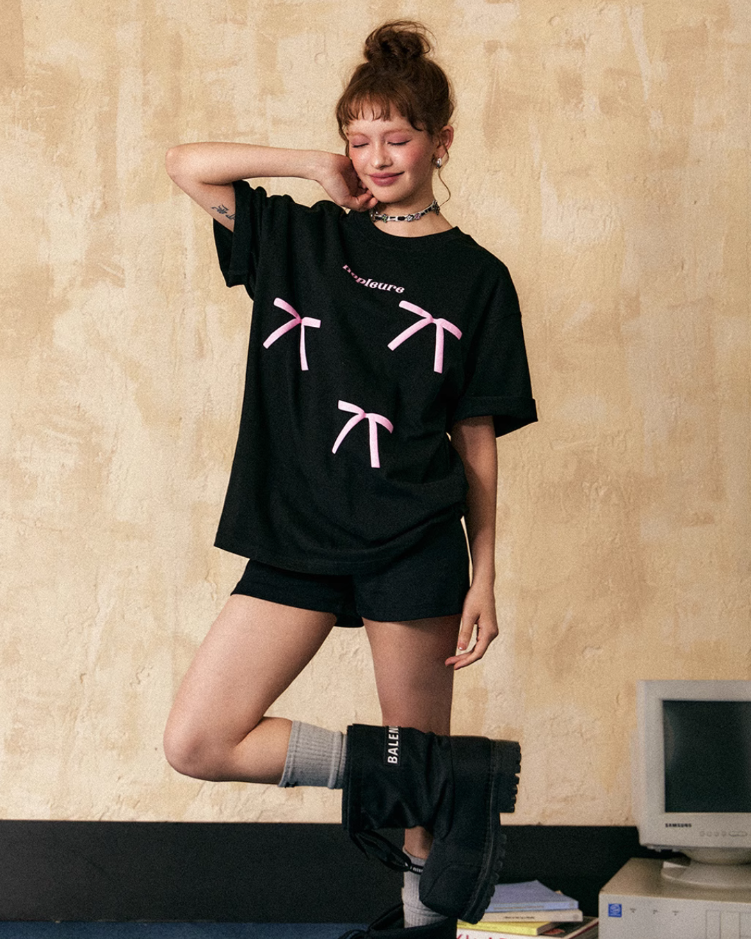 リボン半袖Tシャツ