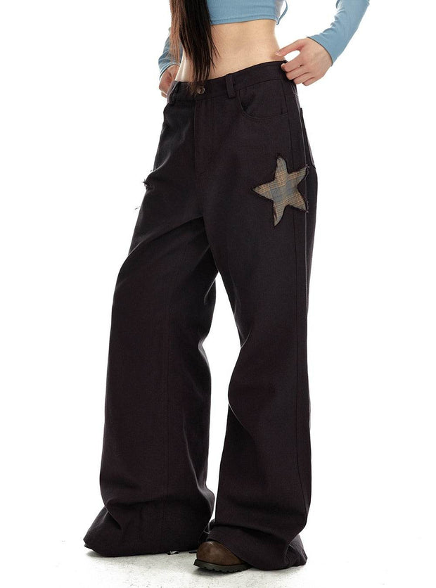 Star Patchwork Straight Wide Pants - My Store