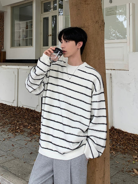 Black and White Striped Knit Top