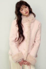 Khaki Pink Fur Integrated Jacket - My Store