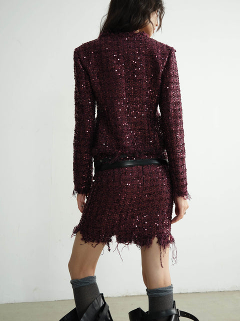 Raw Edge Sequin Jacket And Mini Skirt - My Store