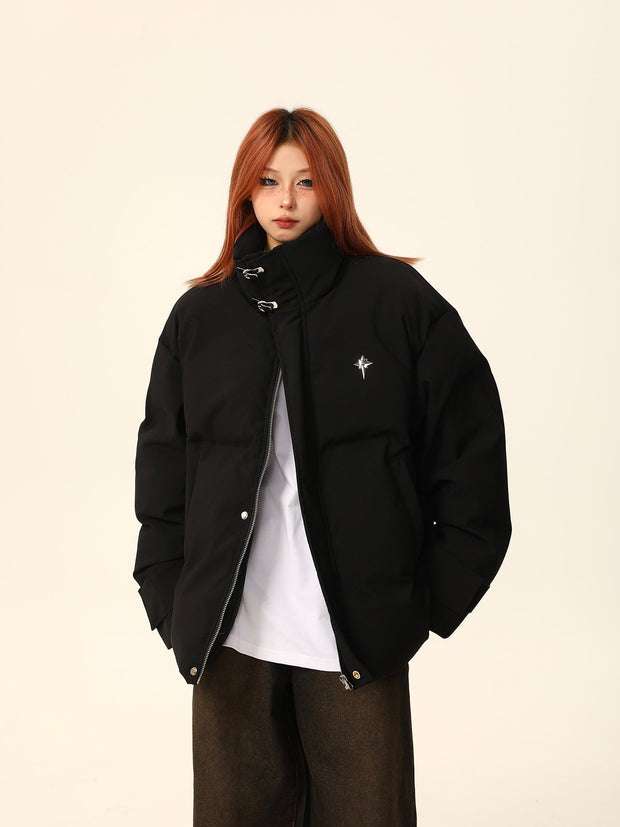 Collar Metal Emblem Puffer Jacket