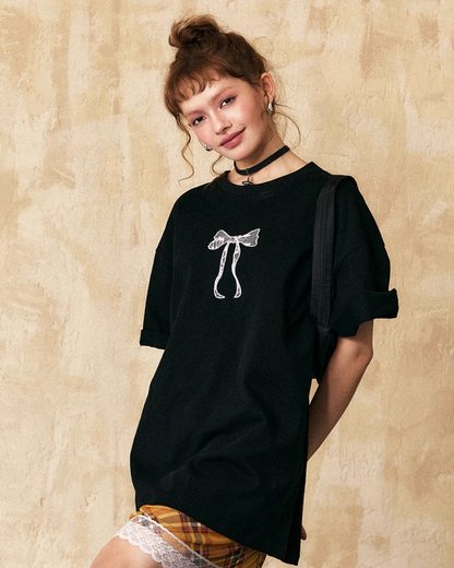 リボン刺繍ルーズTシャツ