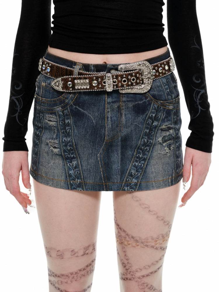 Denim Blue Printed Bodycon Skirt - My Store