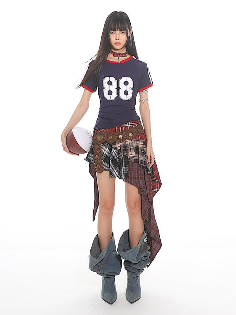 Plaid Irregular Layered Skirt