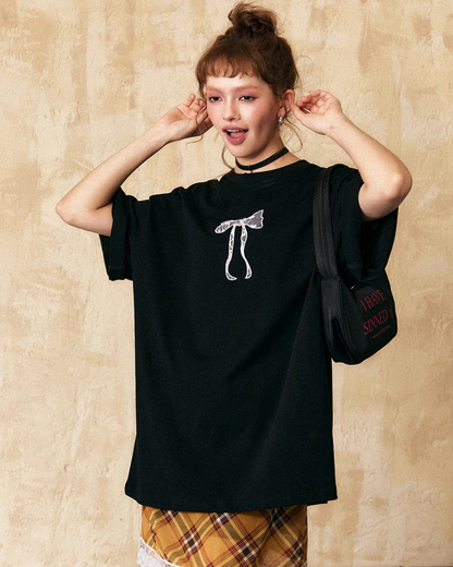 リボン刺繍ルーズTシャツ