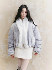 Pearl Design Fur Collar Cotton Jacket - My Store