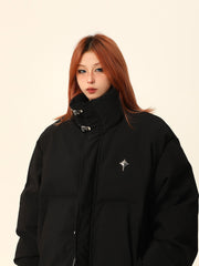 Collar Metal Emblem Puffer Jacket