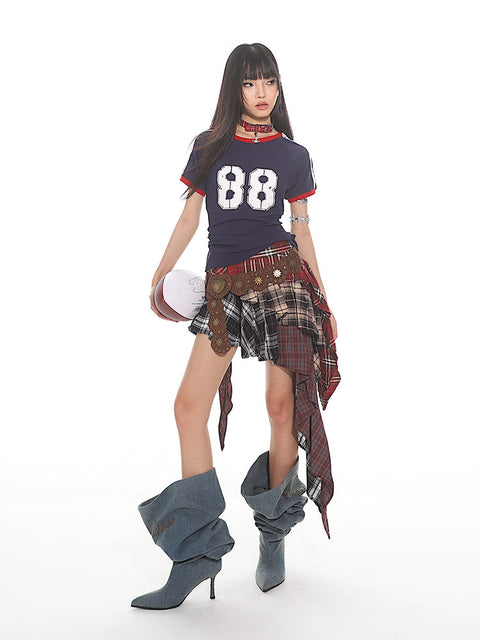 Plaid Irregular Layered Skirt