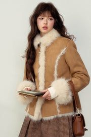 Khaki Pink Fur Integrated Jacket - My Store