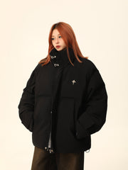 Collar Metal Emblem Puffer Jacket