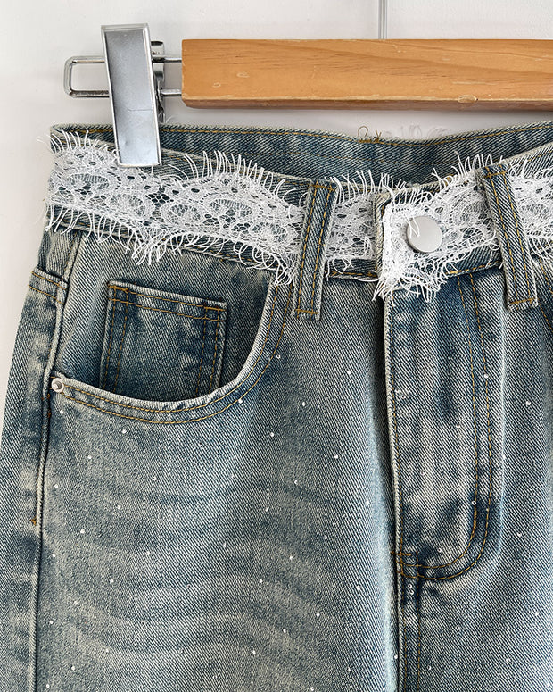 Lace Hem Denim Jeans