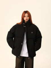 Collar Metal Emblem Puffer Jacket