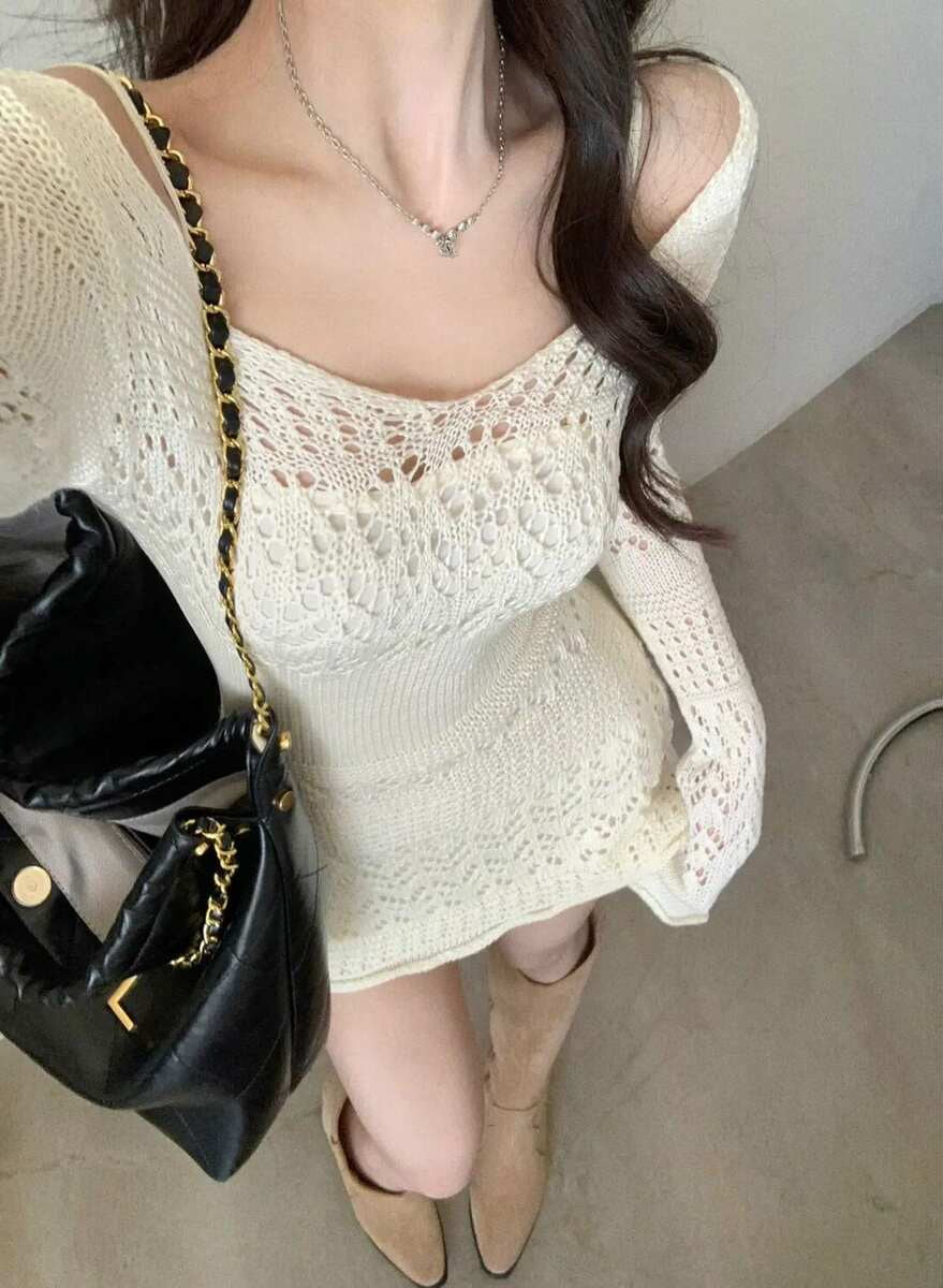 メッシュロングスリーブドレス
