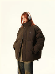 Collar Metal Emblem Puffer Jacket