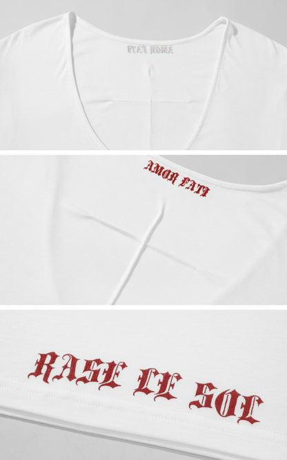 Deep V Cross-Stitch Gothic Letter Tee