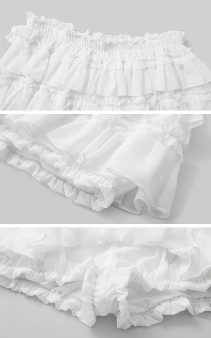 Rosette Lace-Up Cardigan & Ruffle Mini Skirt Set