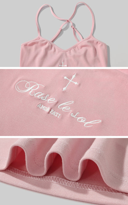 Embroidered Slogan Stretch Cami Top