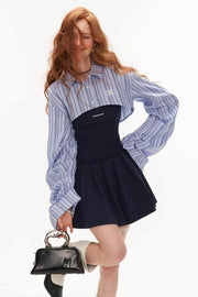 Striped Shirt And Cinched Waist Dress Set-Up - My Store