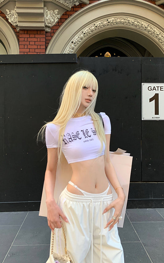 Gothic Print Cropped White Tee
