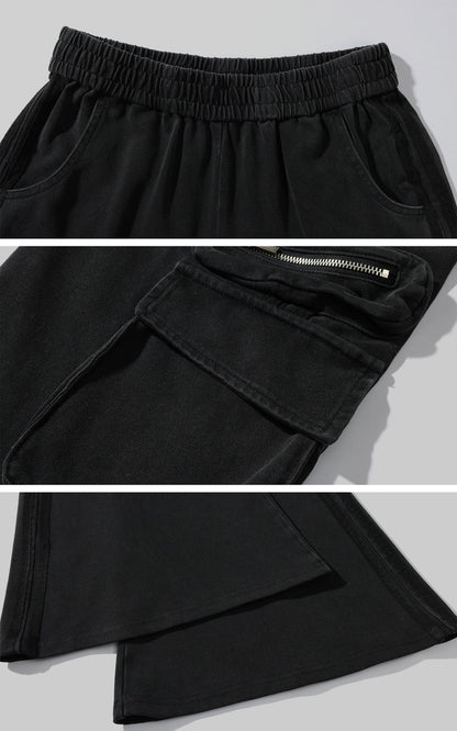 Washed Flare Cargo Pants with Multi Pockets