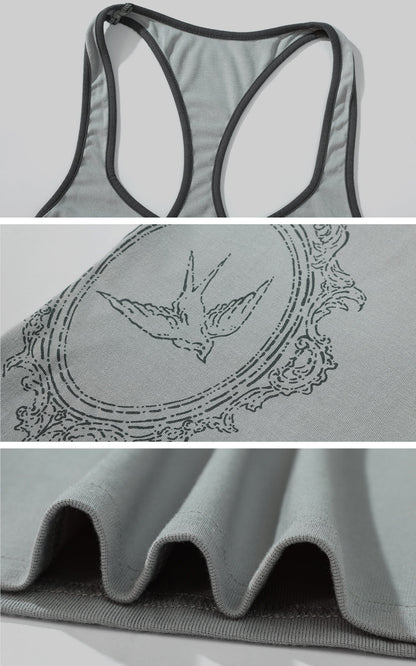 Contrast Frame Print Ribbed Fitted Top