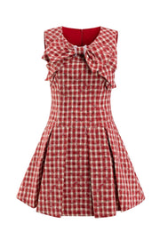 Red Check Floral Bow Vest Dress - My Store