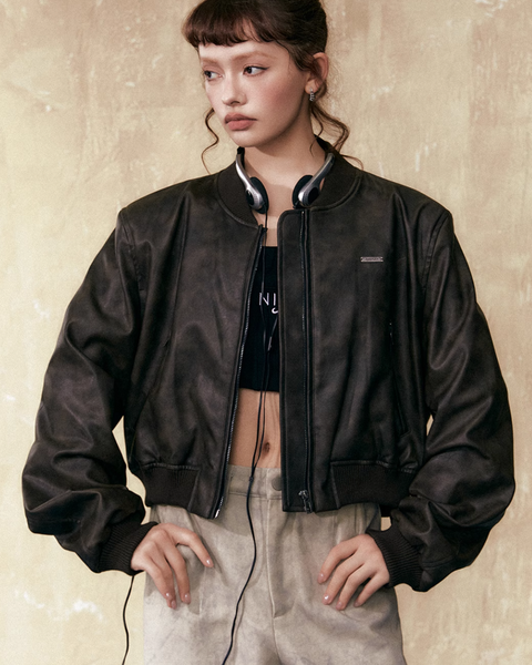 Leather Collarless Jacket