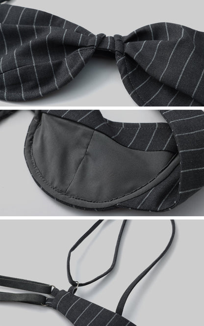 Striped Panel Blazer & High-Waisted Skirt Set