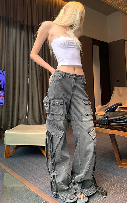 Deconstructed Cargo Pants with Strap Detailing