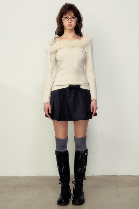 Fur Collar Slim Knit Sweater Top - My Store