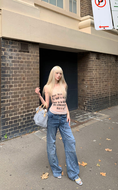 Deconstructed Paneled Straight-Leg Jeans