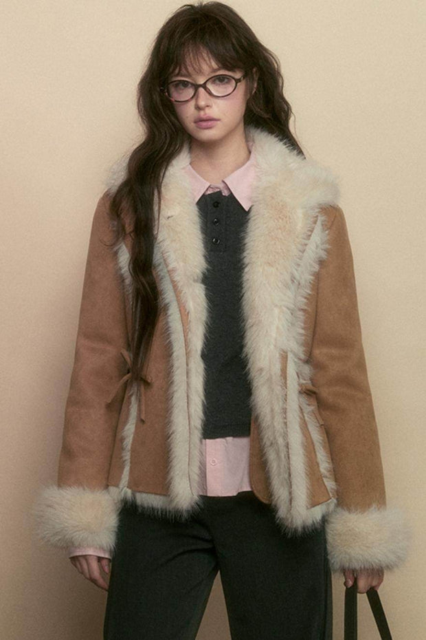 Khaki Pink Fur Integrated Jacket - My Store