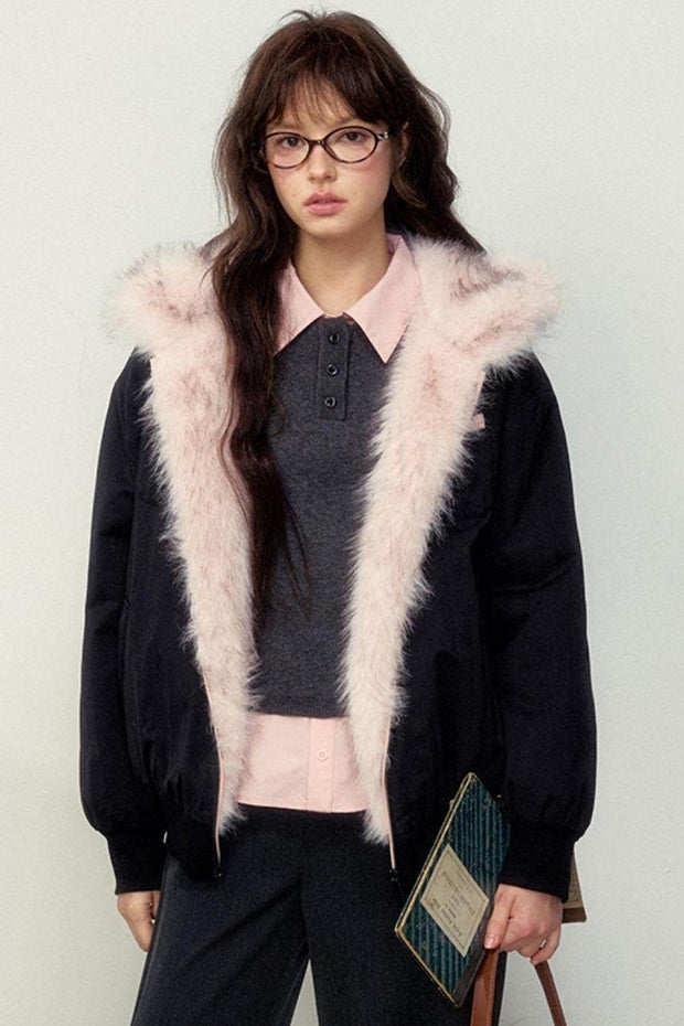 Reversible Black and Pink Warm Fur Coat - My Store