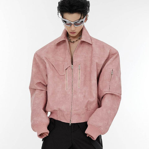 Shoulder Pads Washed PU Leather Jacket - My Store