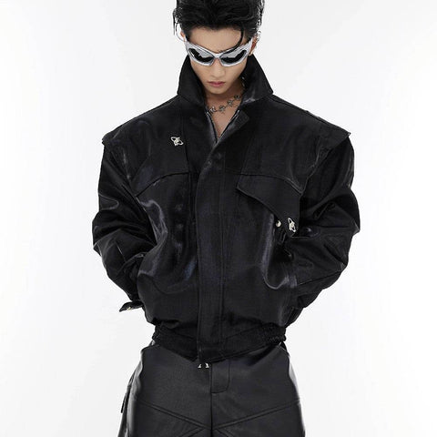 Shoulder Pads PU Leather Jacket - My Store