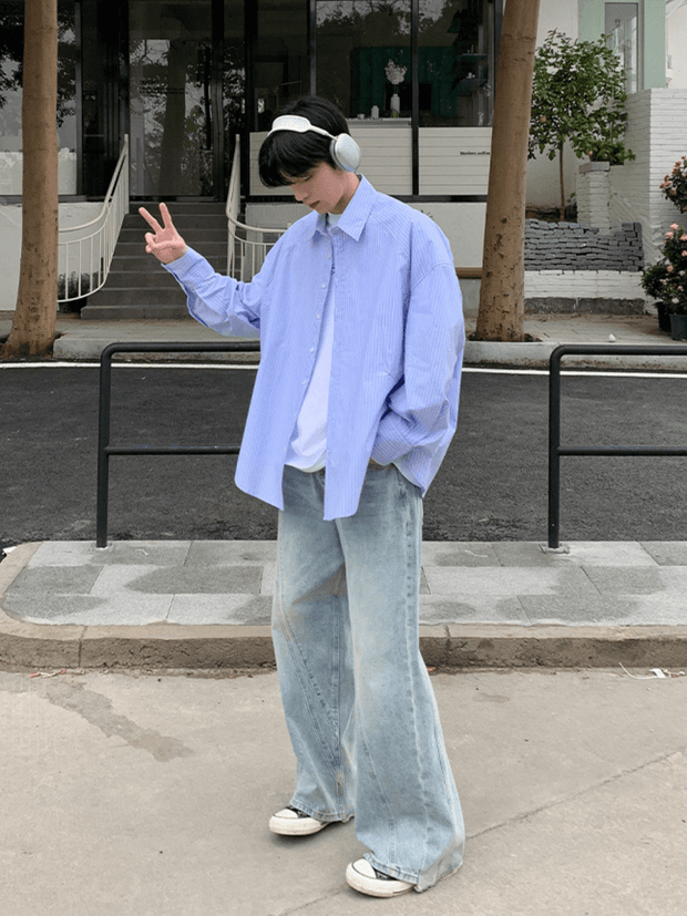 Blue and White Oversized Shirt