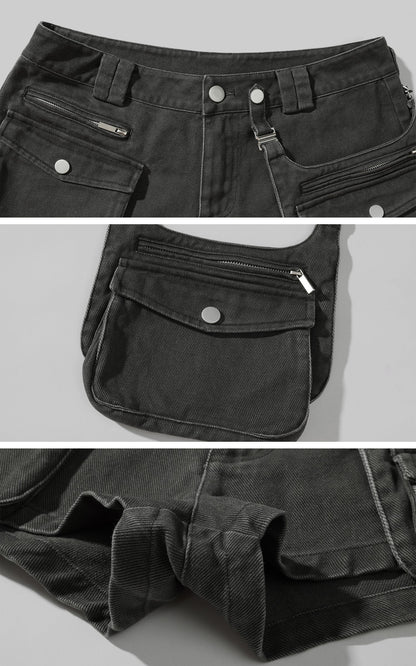 Multi-Pocket Utility Denim Shorts